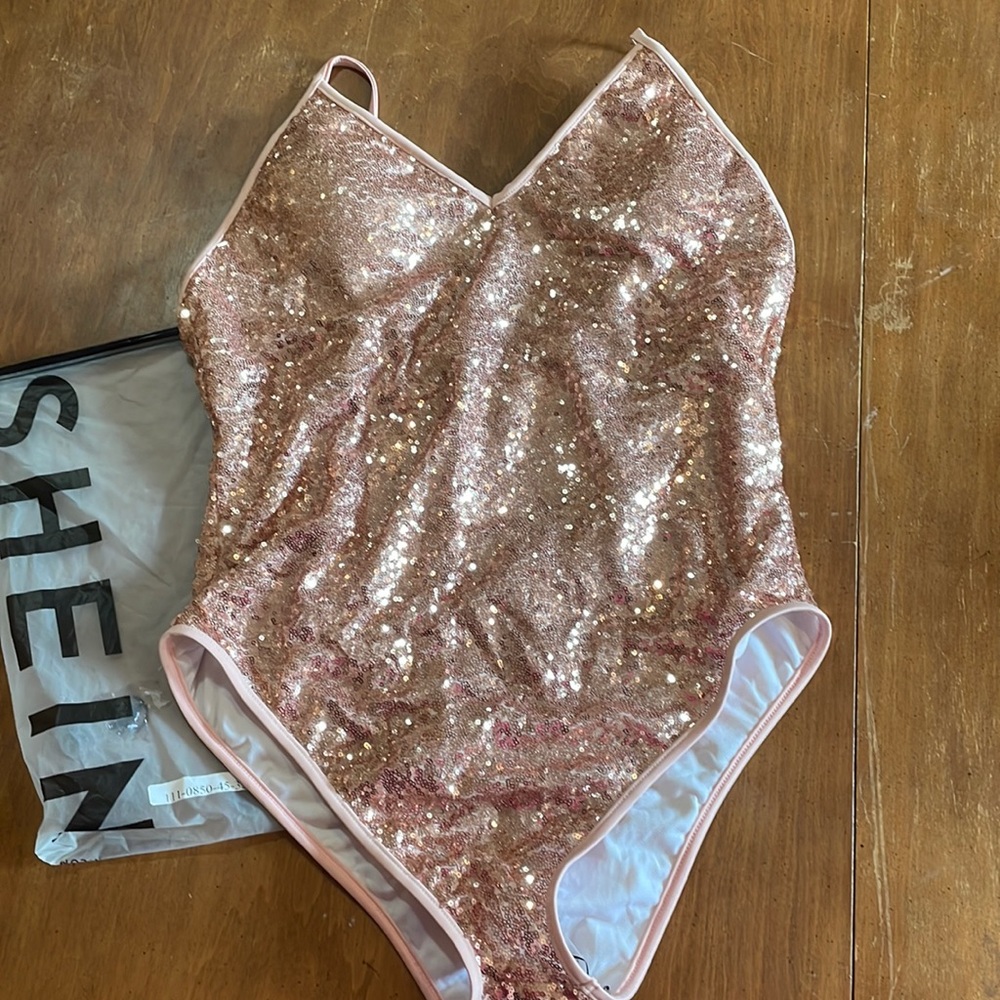 Rose Gold Sequin body suit - 1X